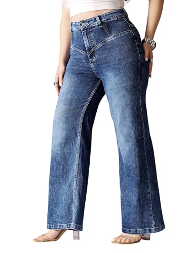 Image of Miss Chase A+ Women's Wide-Leg High-Rise Regular-Length Stretchable Cargo Denim Jeans
