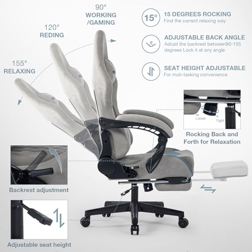 Blue Whale Gaming Chair for Adult 350lbs Computer Chair with Adjustable Lumbar Support Headrest and Footrest Large Size Reclining Gaming Chair Big and Tall Linkage Armrest - Thumbnail 5