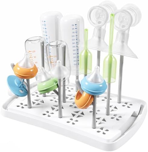 Lifewit Trockenständer Babyflaschen mit 11 Haken & Abtropfschale für Küche | Abtropfgestell Flaschen Trockenständer für Arbeitsplatte, Kunststoff Flaschentrockner für Becher Pumpen