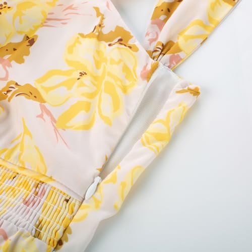 GRACE KARIN Summer Floral Dress for Women 2026,Off the Shoulder Smocked Bridesmaid Dresses,Formal Baby Shower Maxi Dresses Apricot Yellow XL — view 4