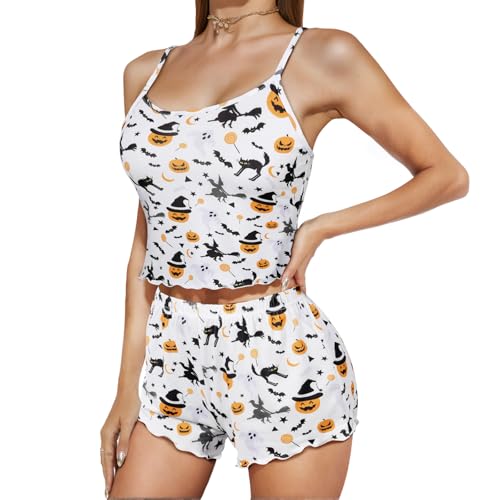 Image of American Trends Cute Pajamas for Women Strawberry Print Cami Top and Shorts Pj Set Two Piece Pajama Set Sleepwear Sleep Set
