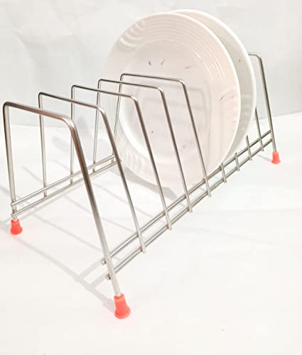 Image of Zepdos Stainless Steel Square Plate Rack for Kitchen, Thali Rack, Dish Rack, Thali Stand for Kitchen, Dish Stand with Lid Holder, 9 Section Plate Stand (Pack of 1)