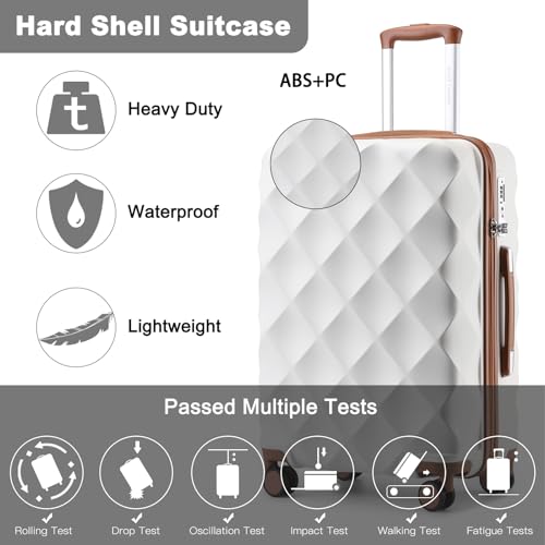 British Traveller Suitcase Sets of 2 Lightweight ABS+PC Hard Shell Suitcase with TSA Lock Spinner Wheels Travel Carry On Hand Cabin Luggage with Beauty Case (Set of 2, Cream) - Image 4