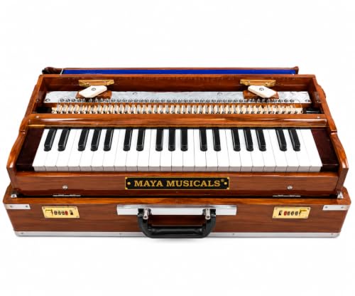 Image of MAYA MUSICALS 3.5 Octave Box Harmonium with 2 Set Palitana Reeds, 42 Nylon Keys, Burma Teak Wood, Seven Fold Bellow, A=440Hz International Pitch, Full Chain Cover & Premium Padded Bag