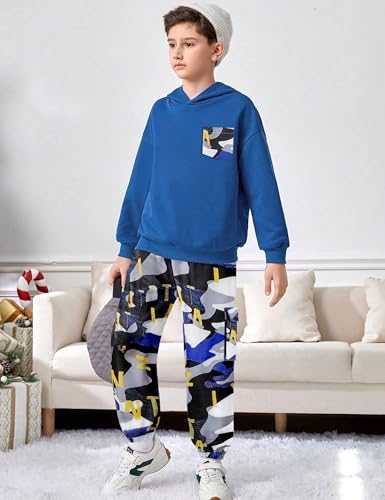 Image of KANGKANG Boys Clothes Two Piece Long Sleeve Hooded Sweatshirt Top Camouflage Sweatpants Fall Outfits Winter Clothes Set 6-16Y