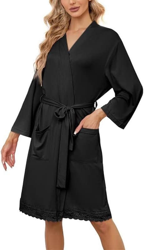 LYCY Short Robes for Womens Lightweight, Soft Womens Robe Spa Ladies Bathrobe 3/4 Sleeve