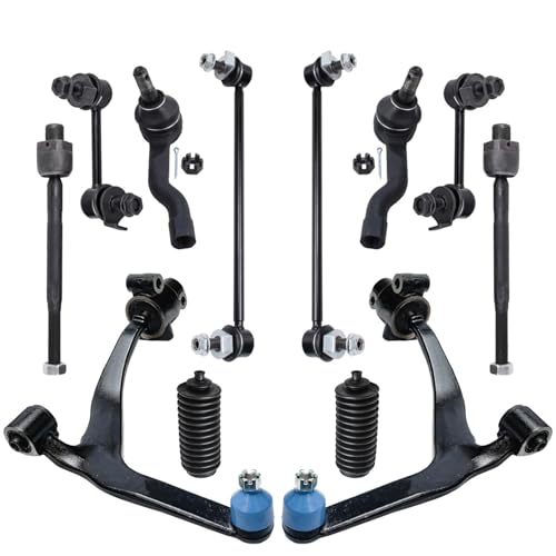Image of Detroit Axle - Front 12pc Suspension Kit for 03-08 INFINITI FX35 FX45 2003 2004 2005 2006 2007 2008, 2 Lower Control Arms w /Ball Joints 4 Tie Rods 4 Front and Rear Sway Bars 2 Boots Replacement
