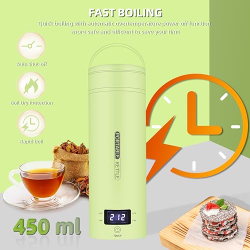 Image of Travel Electric Kettle Portable Small Mini Tea Coffee Kettle Water Boiler, Water Heater with 4 Temperature Control,304 Stainless Steel with Auto Shut-Off & Boil Dry Protection, BPA-Free (Green)
