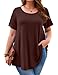 JollieLovin Women's Short Sleeve Loose Fit Flare Hem T Shirt Tunic Top (Coffee, XL (1X))