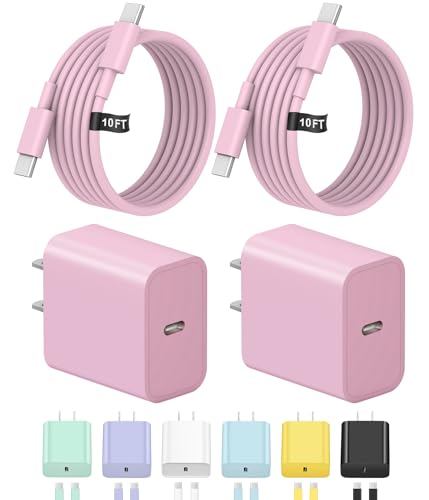 10FT iPhone 17 16 15 Charger Fast Charging USB C Charger Block Type C Chagrer Fast Charging 2-Pack for iPhone 17/17 Plus/17 Pro/17 Pro Max/iPhone 16/16 Plus/16 Pro/16 Pro Max/15/15 Pro Max/(Pink)