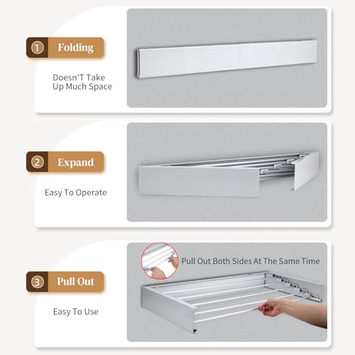 outer treasure Wall Mounted Clothes Drying Rack, Foldable Clothes Airer,Towel Rack,5-Rod Retractable Metal Washing Line for Indoor Outdoor, Drying Space Saver (White-80cm) - Image 7