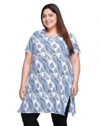 Image of In Love Women's All-Over Printed Cotton Plus Size Longline T-Shirt with Pockets