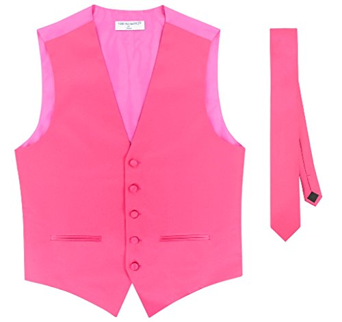 Mens SLIM FIT Dress Vest Skinny NeckTie HOT PINK FUCHSIA 2.5