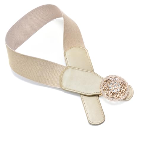 Women’s Waist Belts Elastic Stretch with Rhinestone Hollow Gold Buckle2
