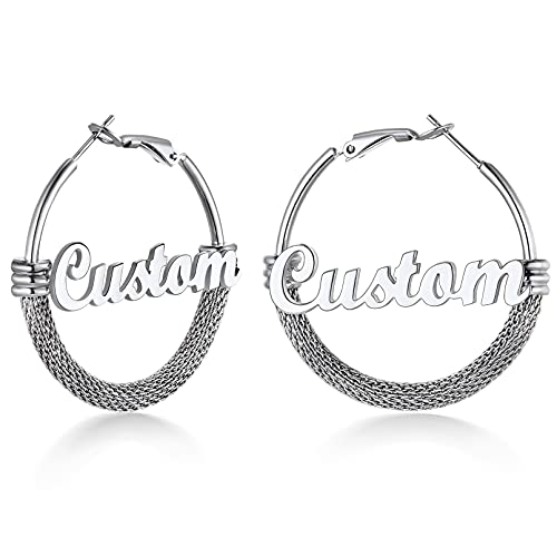 Custom4U Bamboo Hoop Earrings for Women Gold/Silver/Black Large Name Earrings Personalized - Hypoallergenic Lightweight Big Thick Hoops 30/40/50/60/70/80mm - Custom Made Birthday Christmas G