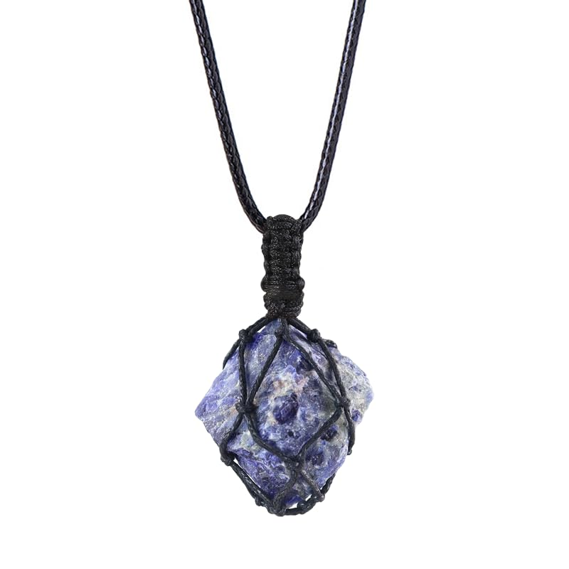 LERSUSI Handmade Natural Gemstone Crystal Pendant Necklace Stone Holder Necklace Cord Net Necklace with Adjustable Length for Women Men
