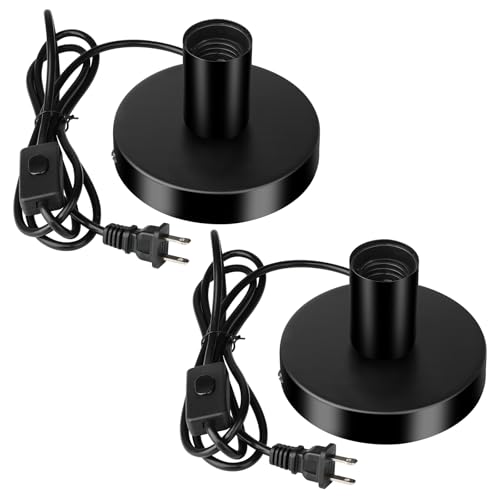 Table Lamp Base, E26/E27 Plug in Lamp Holder with Switch, Black, 2Pcs