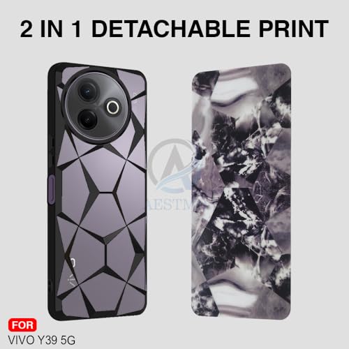Image of AESTMO Back Case Cover for Vivo Y39 5G Back Cover | Gold Electroplated | 3D Cube Marbles Shiny Design | Slim Protective Back Cover for Vivo Y39 5G (Black)