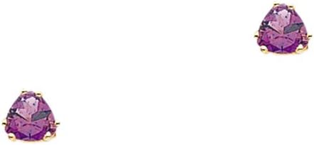 14k Yellow Gold Amethyst Trillion Cut Stud Earrings