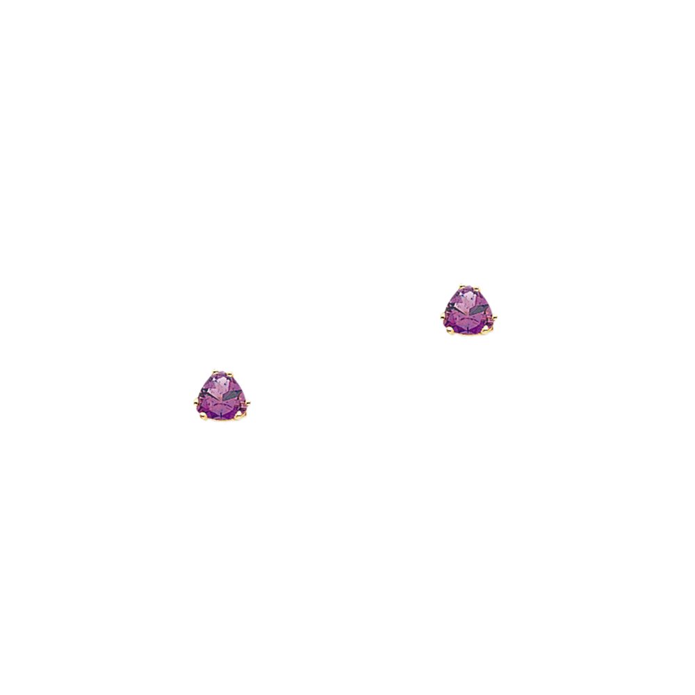 14k Yellow Gold Amethyst Trillion Cut Stud Earrings