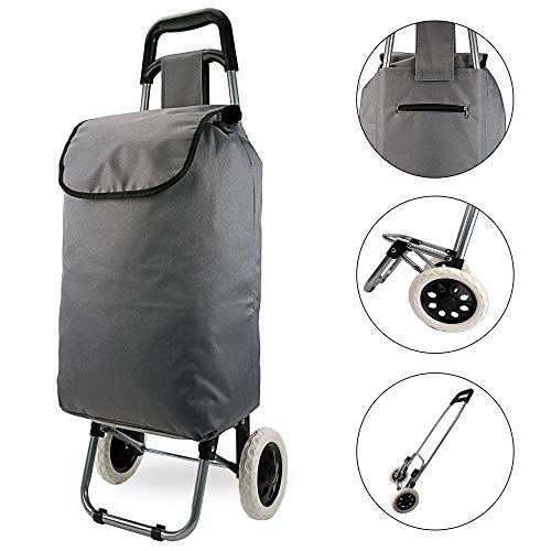 Cepewa Stabiler großer Einkaufstrolley 45 L Leichter multifunktionaler Einkaufskorb mit robusten Rollen und Klapp Gestell (grau) – Bild 8