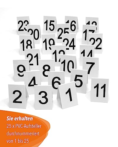 SPORTIKEL24 Nummerntafeln 1–25 – wetterfeste Kunststoff-Dreieckstafeln – 10 x 15 cm – für Agility, Parcours & Turniere