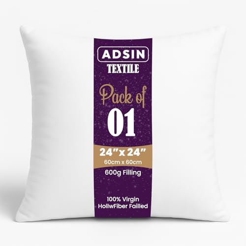 Set of 1-60cm x 60cm Luxury Hollowfibre New White Hollowfiber Cushion Pad Inner Stuffer Pillow Polyester Insert Square Hypoallergenic (Pack of 1 | 24" x 24")