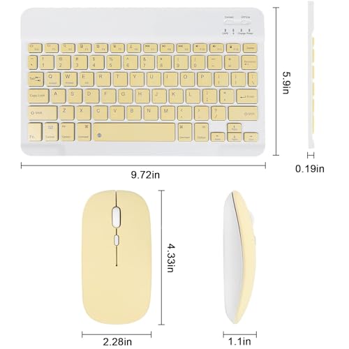 Image of Bluetooth Keyboard and Mouse Combo Ultra-Slim Portable Rechargeable Compact Wireless Mouse Keyboard Set for Pad /iPad Pro /iPad Mini /iPad Air Mac OS,Android Windows iOS and Above(Yellow)