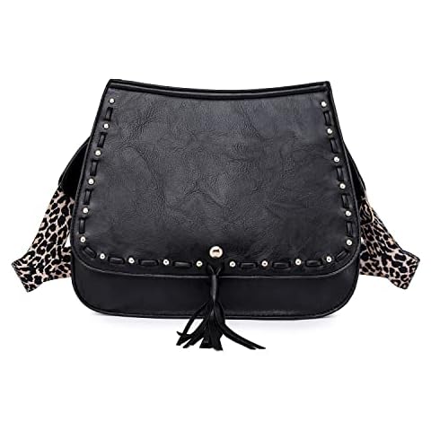LUI SUI Women Retro Hobo Shoulder Bags Casual Tassel Crossbody Purse Leopard Guitar Strap Handbags Cover
