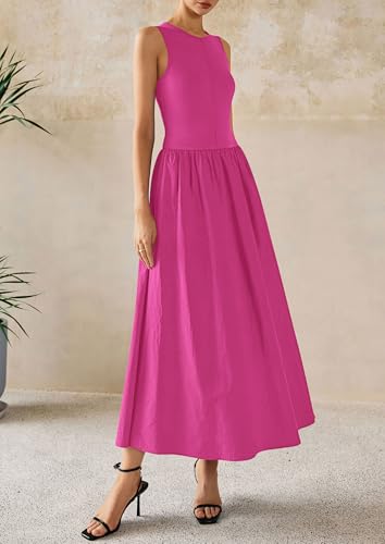 Image of PRETTYGARDEN Maxi Dresses for Women 2026 Summer Casual Sleeveless Patchwork Flowy Vacation Sundress Knit Long Work Tank Dress
