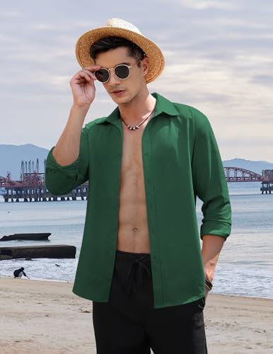 COOFANDY Men's Linen Casual Long Sleeve Shirts Button Down Summer Beach Shirt2
