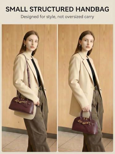 Image of Womens Leather Satchel Handbag, Top Handle Crossbody Purse | Genuine Leather, Structured Satchel, Small or Large, Top Handle, Crossbody Strap, Daily Carry, Work Travel