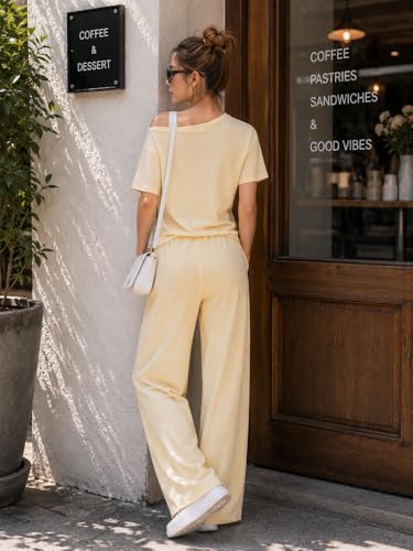 Image of Teen Girls Clothes Off the Shoulder Top and Wide Leg Pants Matching Outfit Set with Pockets Size 7-16