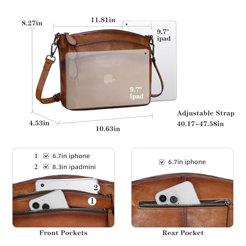 Image of HESHE Crossbody Bags for Women Genuine Leather Purses with Multi-Pockets Vintage Ladies Small Shoulder Satchel Bag