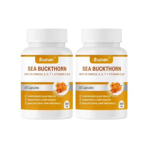 Image of Sushain Sea Buckthorn Capsules | Omega 3, Omega 6, Omega 7, Omega 9 + Natural Vitamin C | Liver, Heart & Skin Health | Immunity & Antioxidant Support | Ayurvedic Supplement (Pack-2)