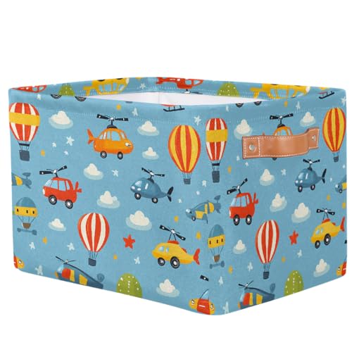 Image of Cars Helicopters Storage Baskets for Organizing, Fabric Collapsible Storage Bins Box Cartoon Decorative Toy Organizer Baskets for Closet Shelves Gift Basket 1 Pc