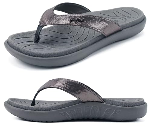 Image of jiajiale Womens Fashion Orthotic Flip Flops Ladies Slip On Lightweight Comfortable Thick Cushion Yoga Mat Thong Sandals With Plantar Fasciitis Arch Support