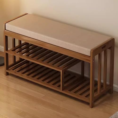 Banco zapatero de madera natural para entrada de 3 niveles 2