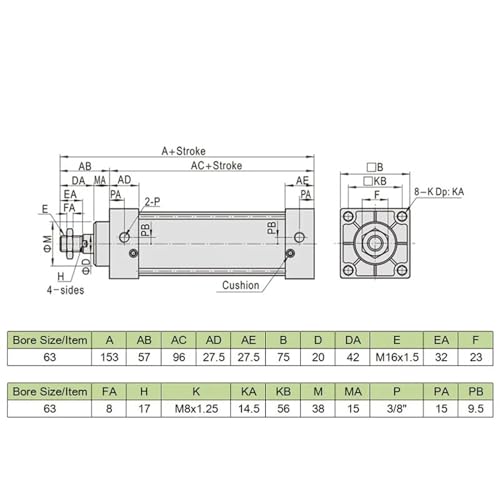 Vérin pneumatique SC63 pour automatisation précise avec piston magnétique 63mm - 7