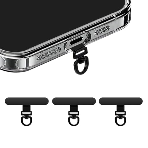360° Rotating Stainless Steel Phone Tether Tab (Black 3-Pack) - Universal for iPhone & Other Phones (Fits Wristbands/Necklaces/Crossbody Straps)