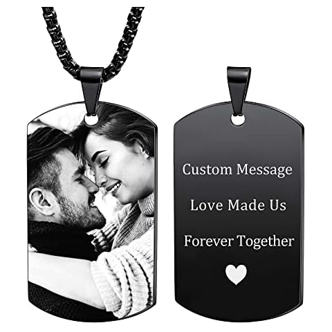 PHOCKSIN Personalized Memorial Dog Tag Necklace for Men and Women, Laser Engraving Text | Image Black Stainless Steel Pendant Necklace Jewelry for Boys and Girls Cover
