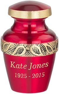 Custom Engraved Ruby Red Keepsake Cremation Urn for Ashes, Brass, Red Urn, Keepsake Sized Cremation Urn, 3 Inches Highâ€¦