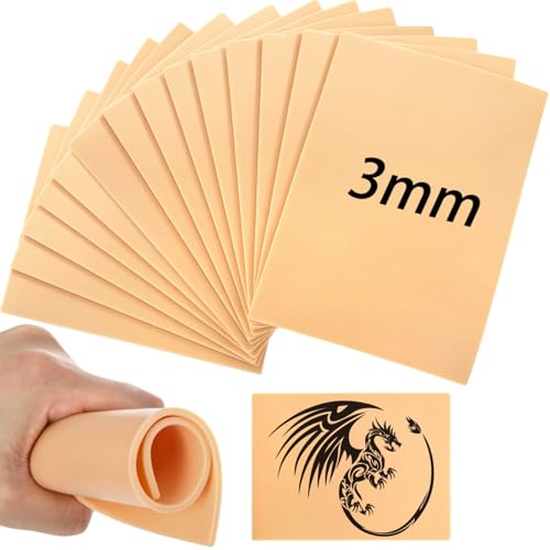 DEAYOU 16 Pcs 3MM Tattoo Practice Skins Thick Fake Tattoo Skin Double Sides Soft Silicone Blank Practice Skin for Tattooing Beginner Experienced Artist Eyebrow Practice Tattoos Supplies 8 x 6