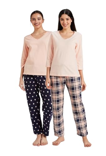 Image of Amazon Brand - Symbol Women's Cotton Regular Fit T-Shirt and Pajama Night Suit | Two Piece Set (Available in Plus Sizes)