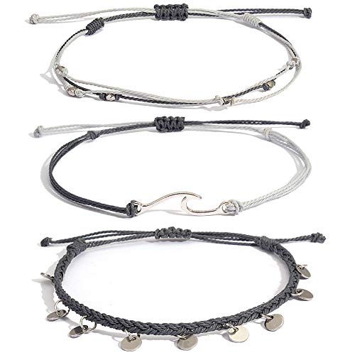 Image of Waterproof String Anklets Cute Beaded Ankle Bracelets Beach Wave Anklet Stainless Steel Coin Boho Ankle Jewelry for Women