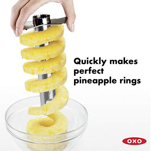 OXO Cortador e desfiador de abacaxi de aço inoxidável Good Grips, prata/preto