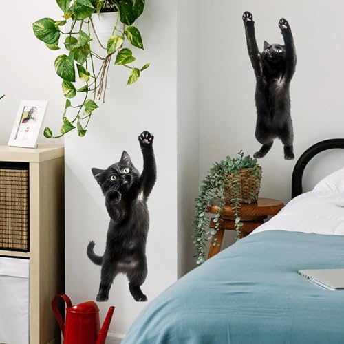 Vinilos decorativos de pared Achang con gatito negro 3D adorable miniatura 3