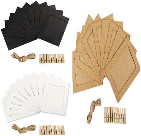 30Pcs DIY Kraft Paper Photo Frame Wall Decor - Insert Paper Picture Holder for Hanging Artworks Prints Christmas Home Decorations (30pcs Kraft Paper Frame，Fits 5x7",4x6",3x5"Photo,Brown,Black,White)