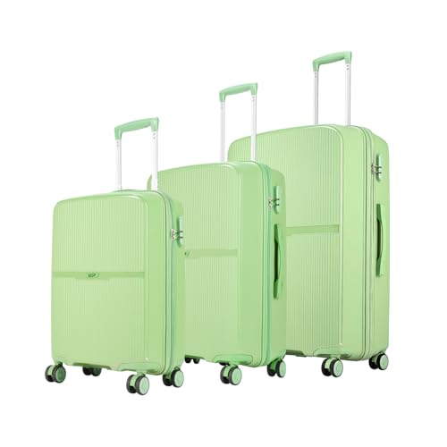 Image of VIP Plastic Hard Shell 8 Spinner Wheels Glider NXT Check-in Trolley Bag Set - (51+61+71cms) for Travel (SO3, Light Green), Small, Large, Medium