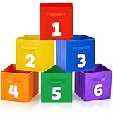FillTouch 6 Pack 11 Inch Colorful Storage Bins Number Cube Storage Bin with Handles Rainbow Fabric Cubby Foldable Baskets Classroom Decor for Organizing Clothes, Toys, Books